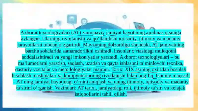 Axborot texnologiyalarining jamiyat hayotidagi oʻrni 3
