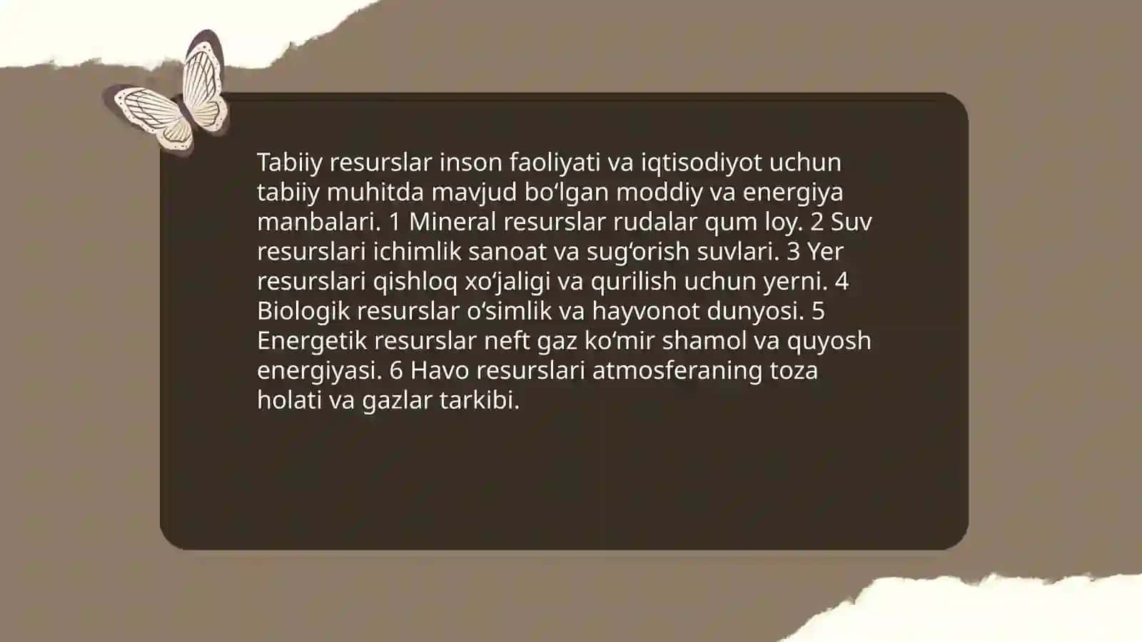 Tabiiy resurslar turlari va ulardan oqilona foydalanish 3