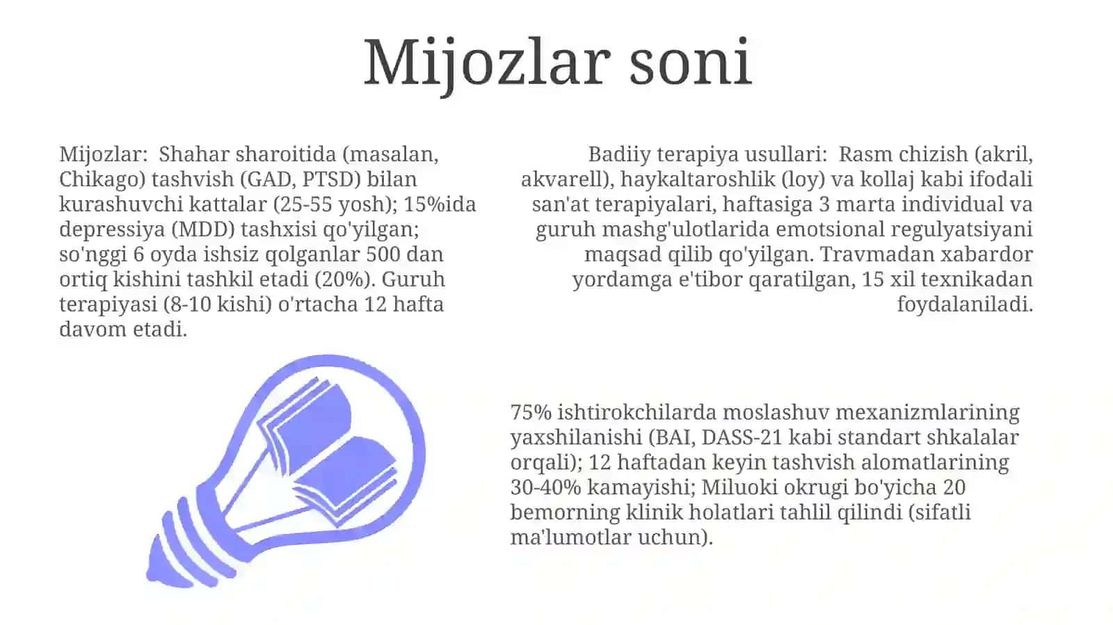 Badiiy terapiya samaradorligini o'lchash 3