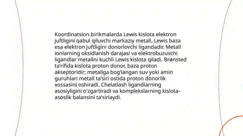 Koordinatsion birikmalarni kislota-asoslik 3