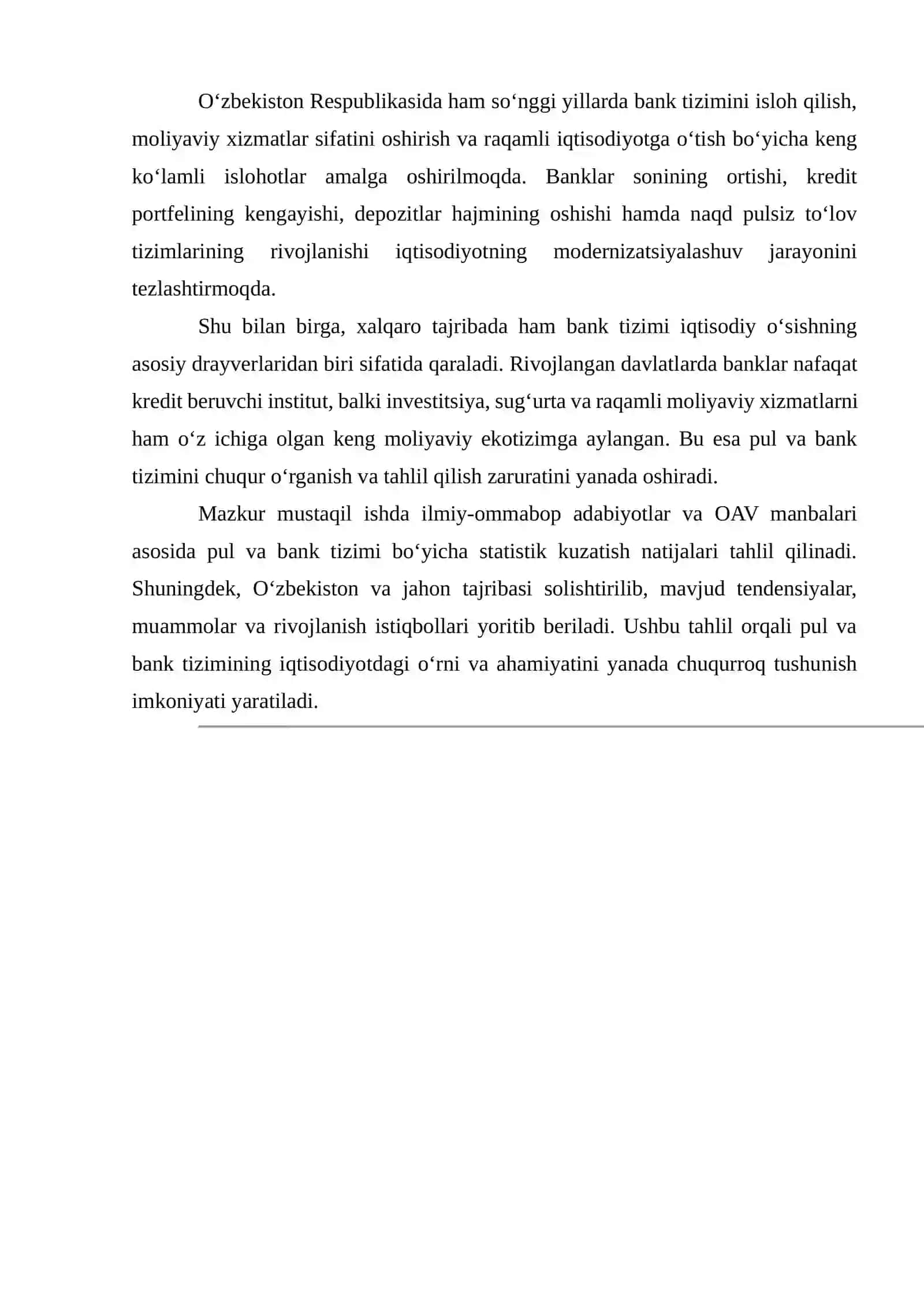 PUL VA BANKLAR BO'YICHA ILMIY-OMMABOP ADABIYOTLAR VA OAV MANBALARI ASOSIDA STATISTIK KUZATISH NATIJALARINI TO'PLASH VA TAHLIL QILISH 3