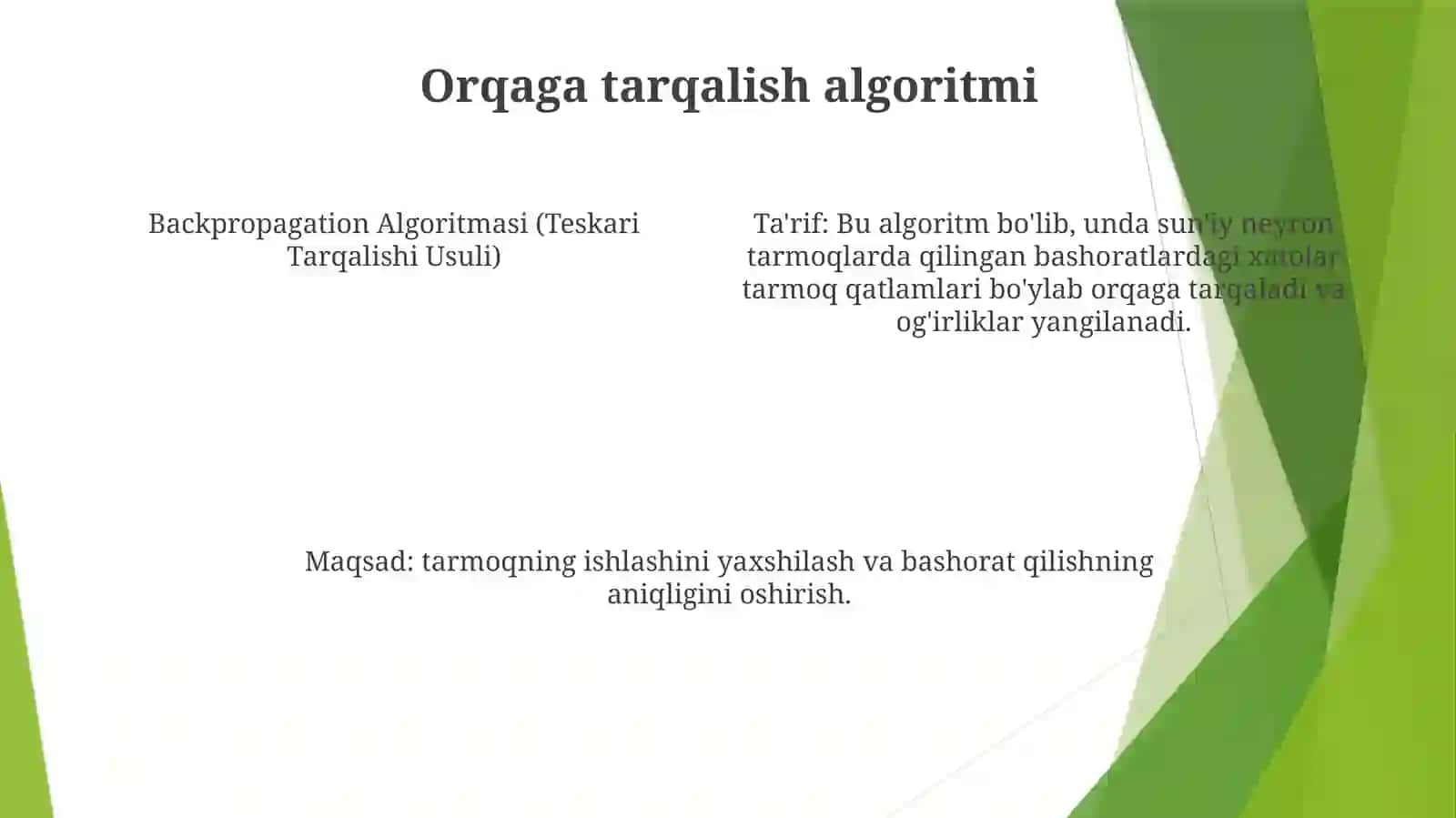 Xatolarni Teskari Tarqalishi Usuli 3