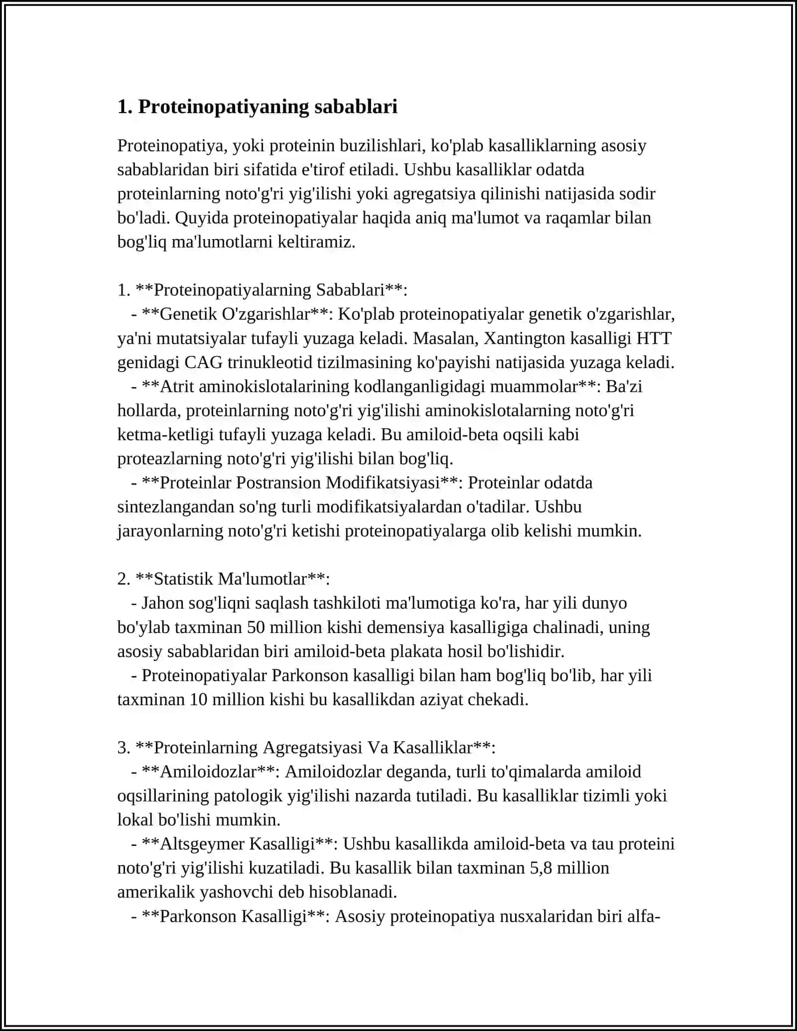 MUSTAQIL ISH Mavzu: PROTEINOPATIYA 3