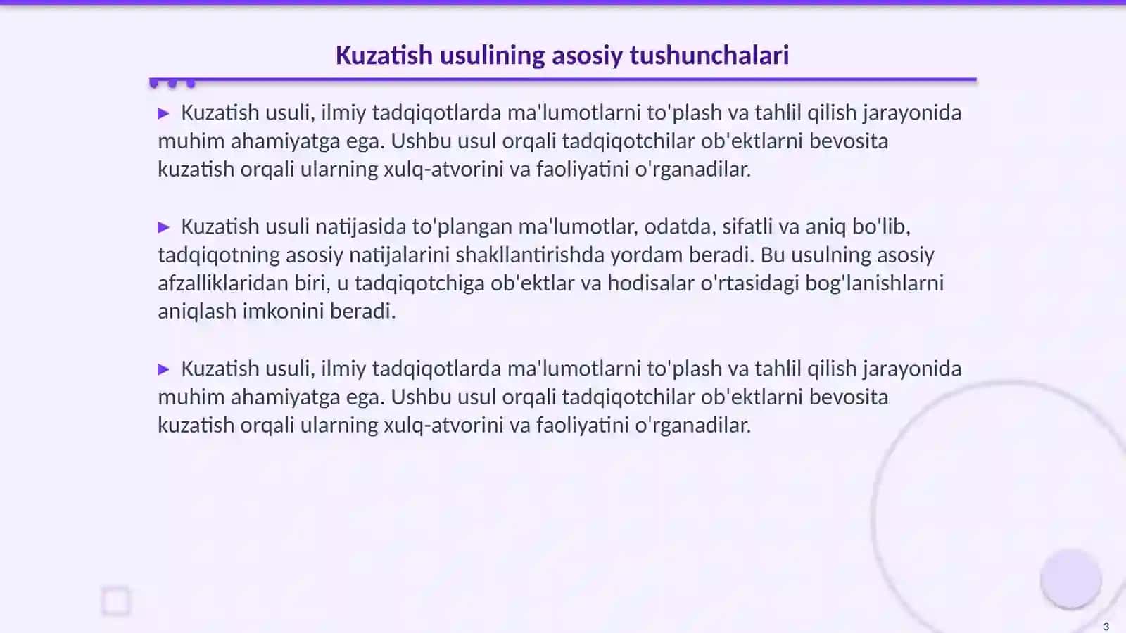 Kuzatish usuli va uning avzalliklari 3