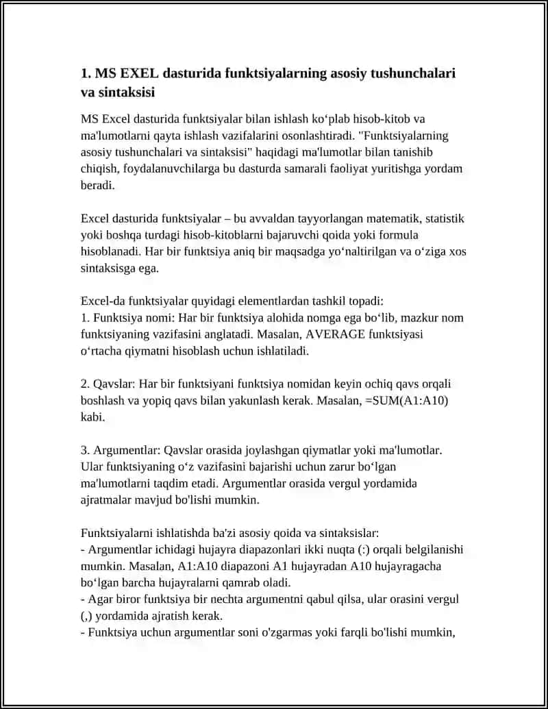 MS EXEL DASTURIDA FUNKSIYALAR BILAN ISHLASH 3