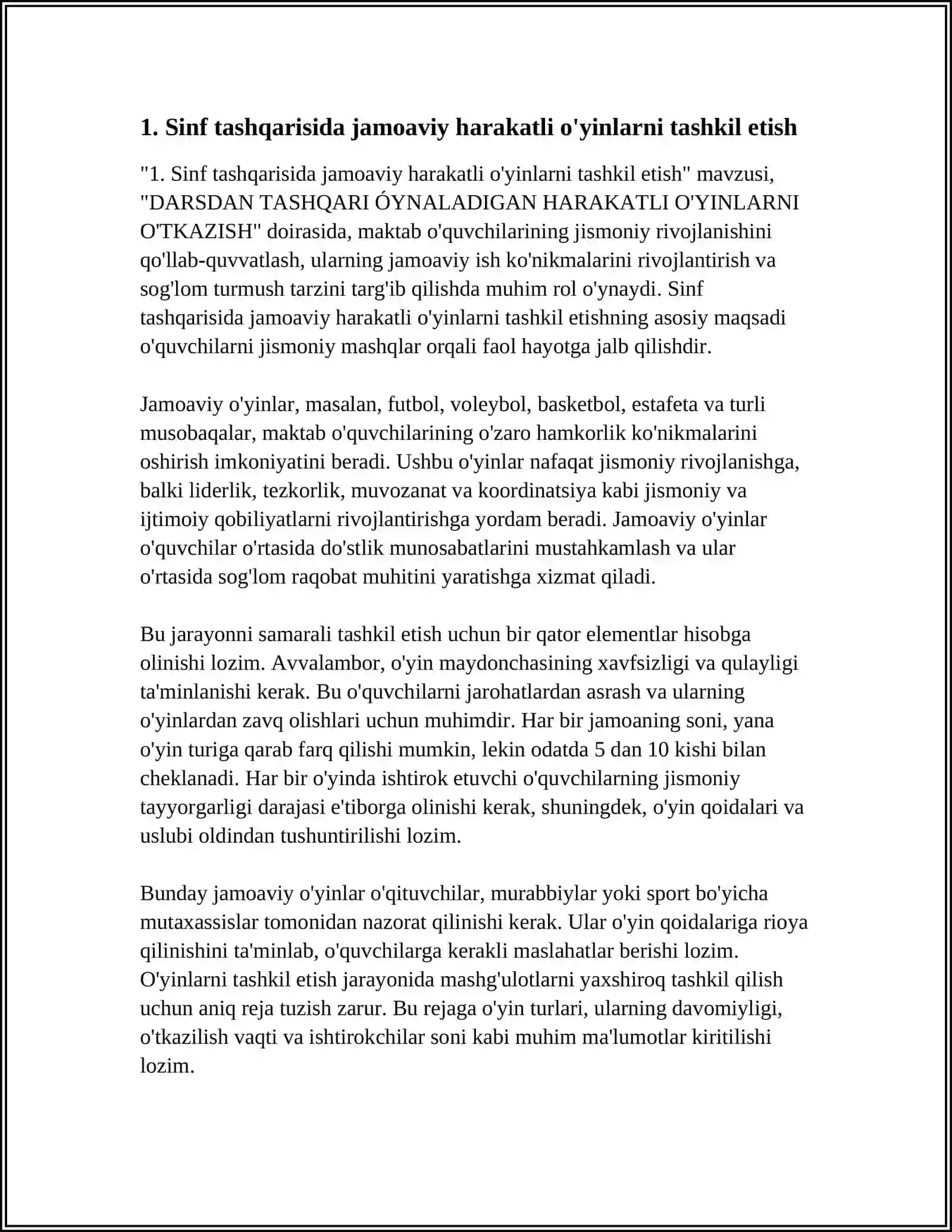 DARSDAN TASHQARI ÓYNALADIGAN HARAKATLI O'YINLARNI O'TKAZISH 3