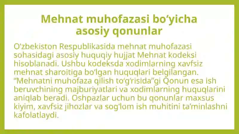Mehnat muhofazasi bo‘yicha asosiy qonun, standart va me’yoriy hujjatlar 3