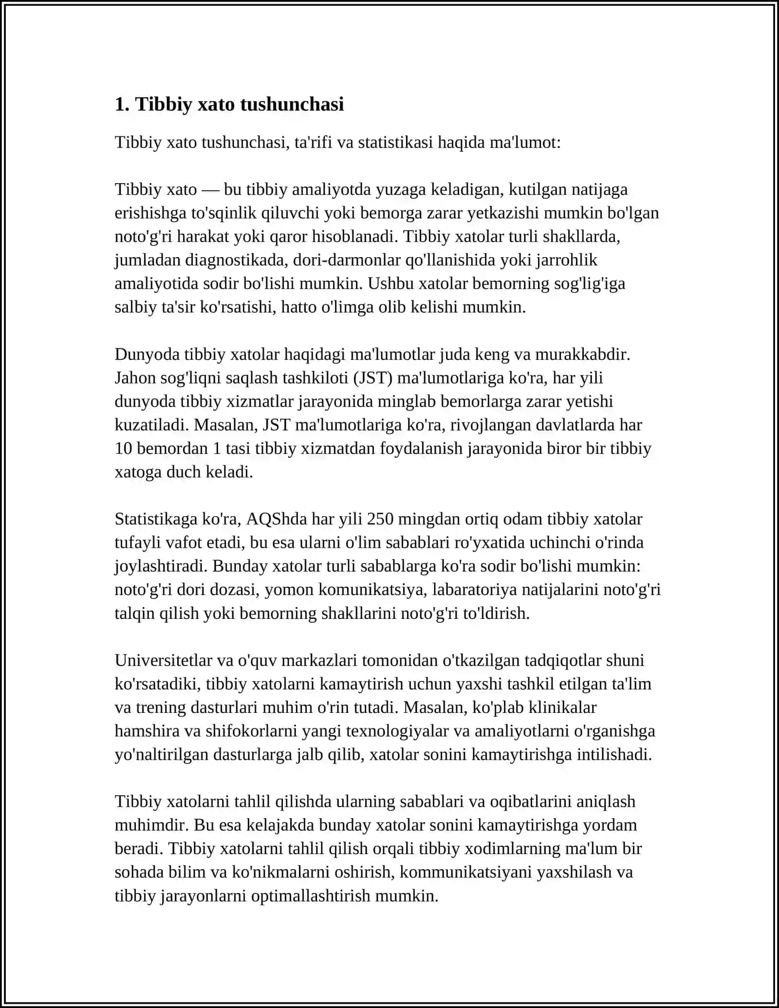 TIBBIY XATO. YATROGENIYA TUSHUNCHASI. YATROGENIYA VA YATROGEN OMILLAR. YATROGEN KASALLIKLAR VA ULARNI OLDINI OLISH CHORALARI 3