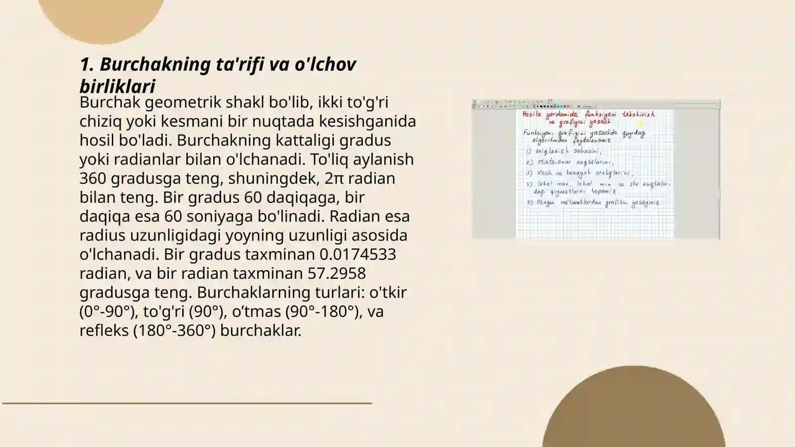 Burchak oʻlchovlarini yasash va oʻrganish 3