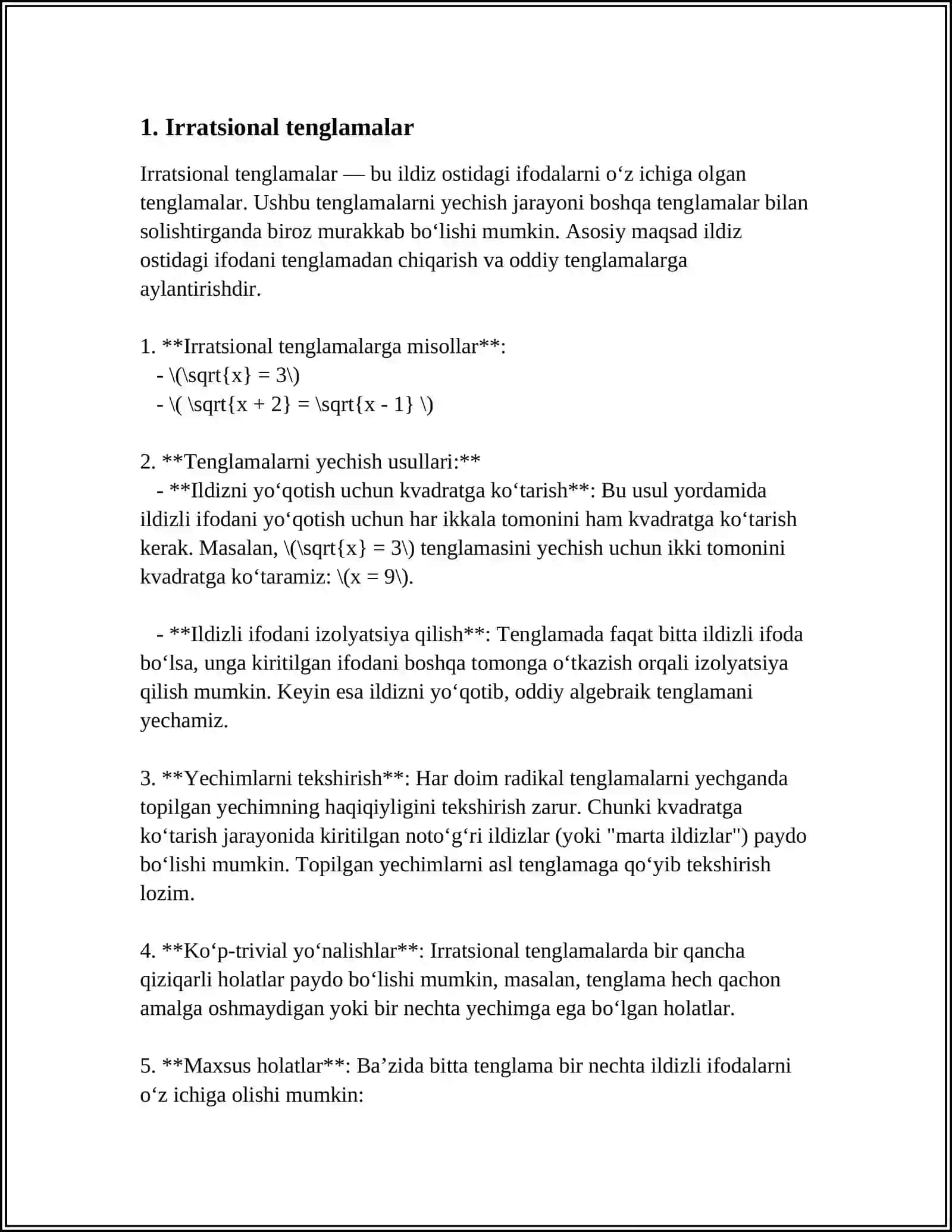 IRRATSIONAL TENGLAMALAR SISTEMASI 3