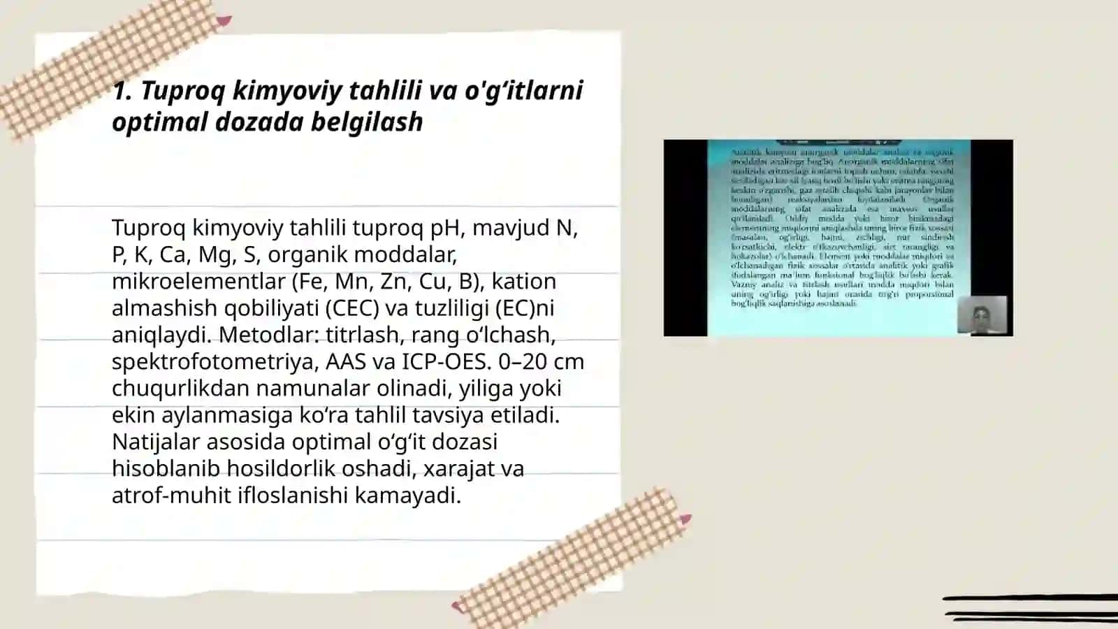 Tuproq kimyoviy tahlili va o'gʻitlarni optimal dozada belgilash 3