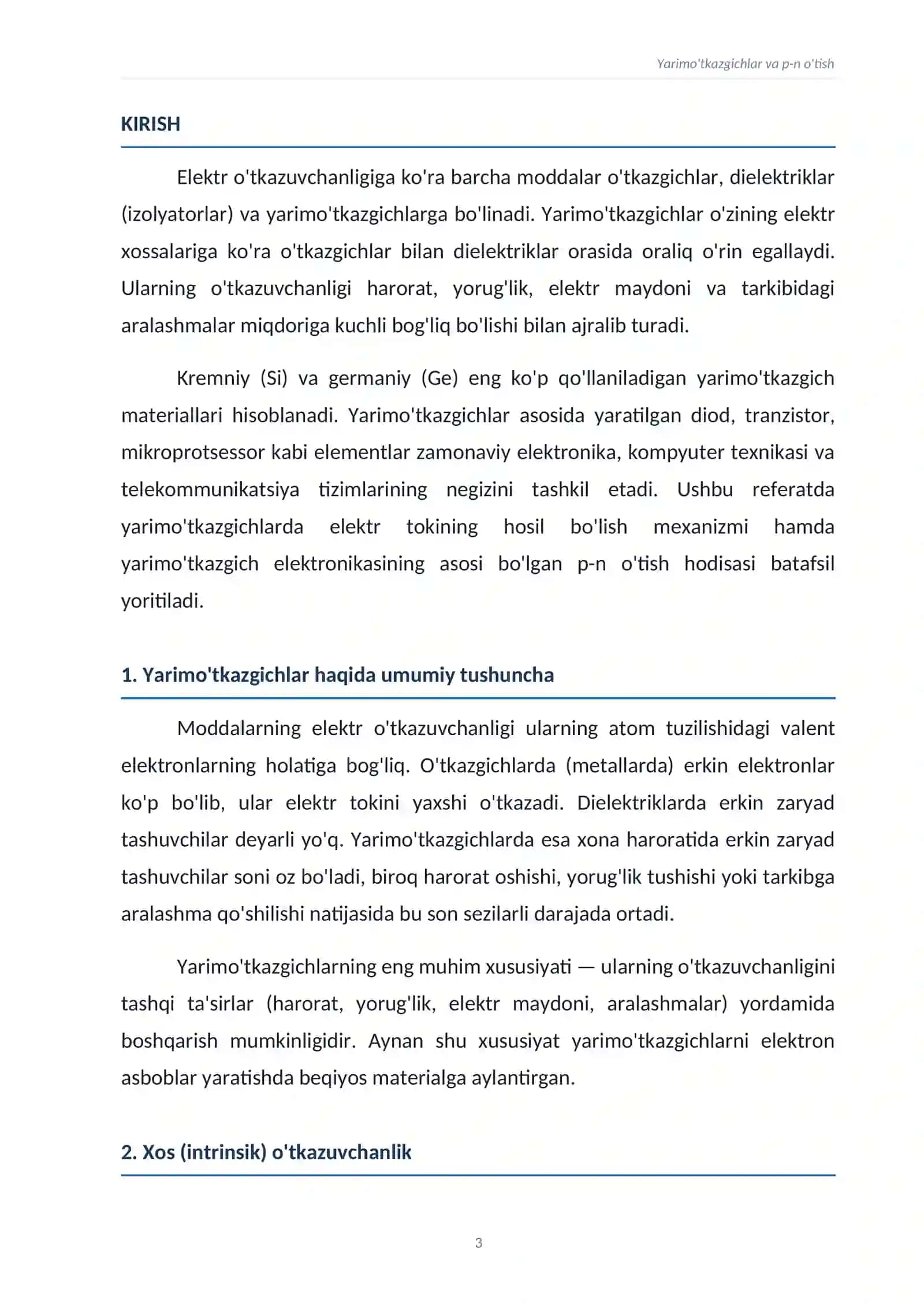 Yarimo'tkazgichlar va p-n o'tish. Tayyor referat 3