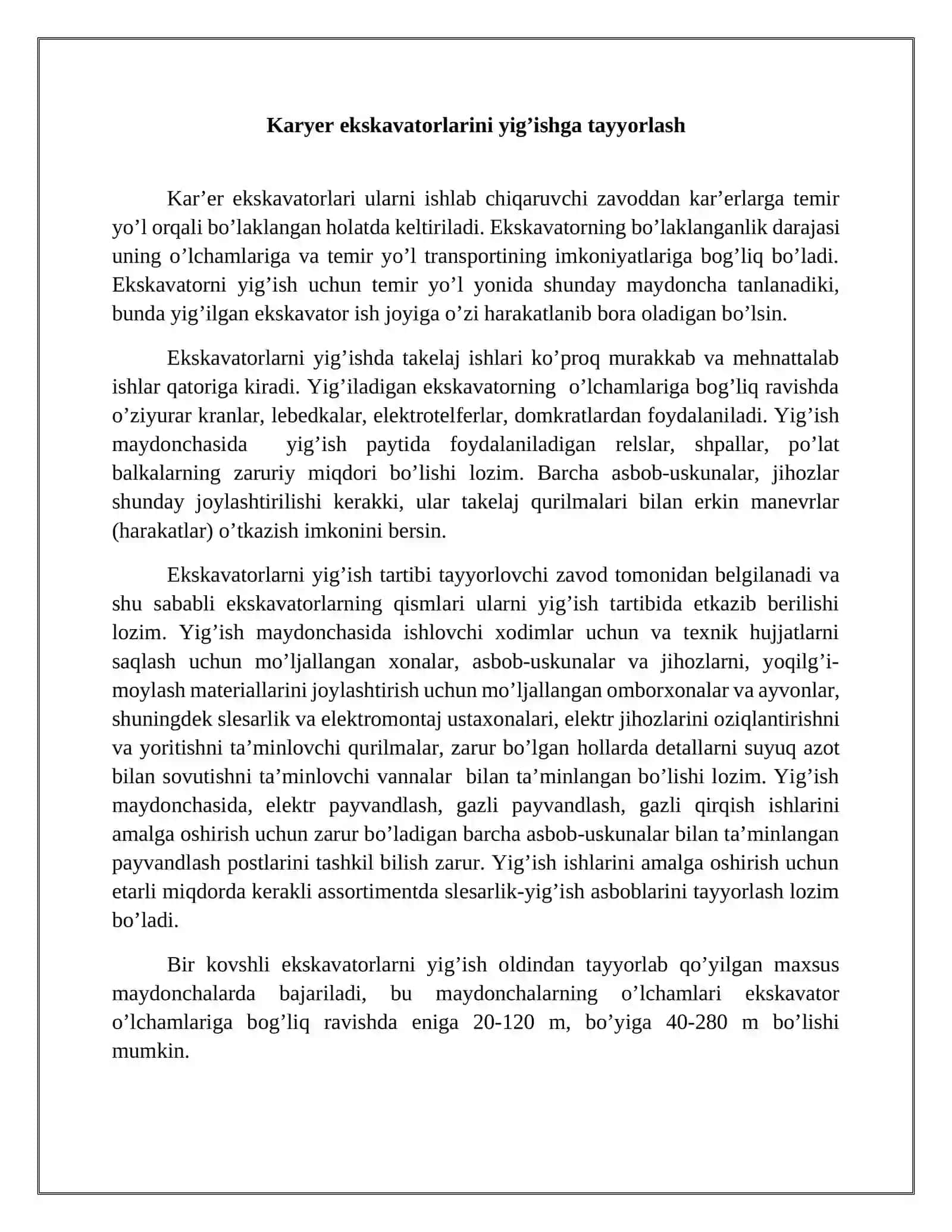 Karyer ekskavatorlarini yig’ish va ularga texnik xizmat ko’rsatish 3