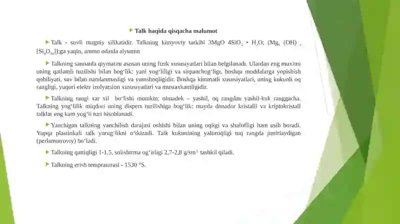 Talkning xususiyatlari va qo‘llanilishi,boyitish usullari 3