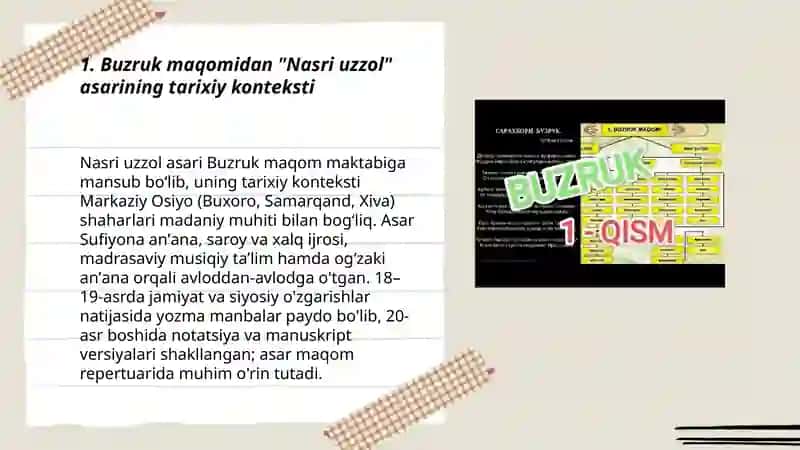 Buzruk maqomidan Nasri uzzol asarini o’rganish 3