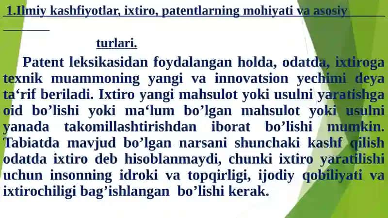 ILMIY КASHFIYOTLAR,IXTIROLAR VA ULARNI LISENZIYALASH 3