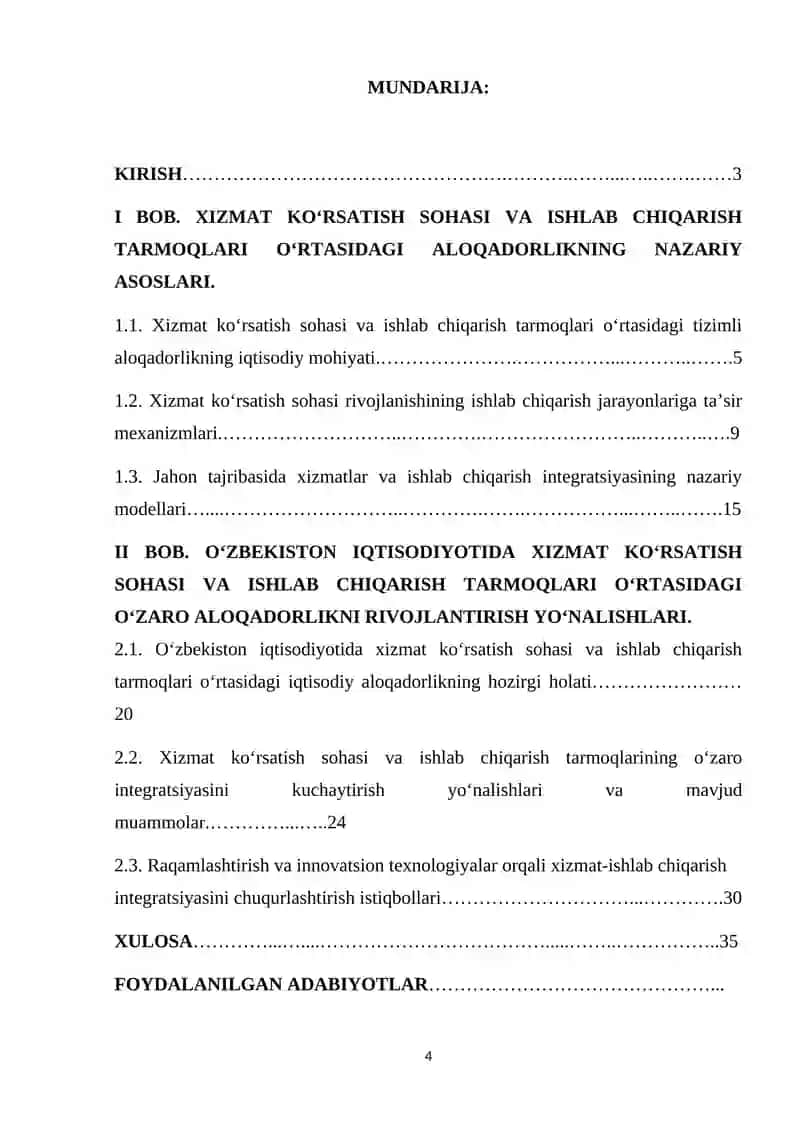 Xizmat ko’rsatish sohasi va ishlab chiqarish tarmoqlari o’rtasidagi aloqadorlikning rivojlanish yo’nalishlari 3