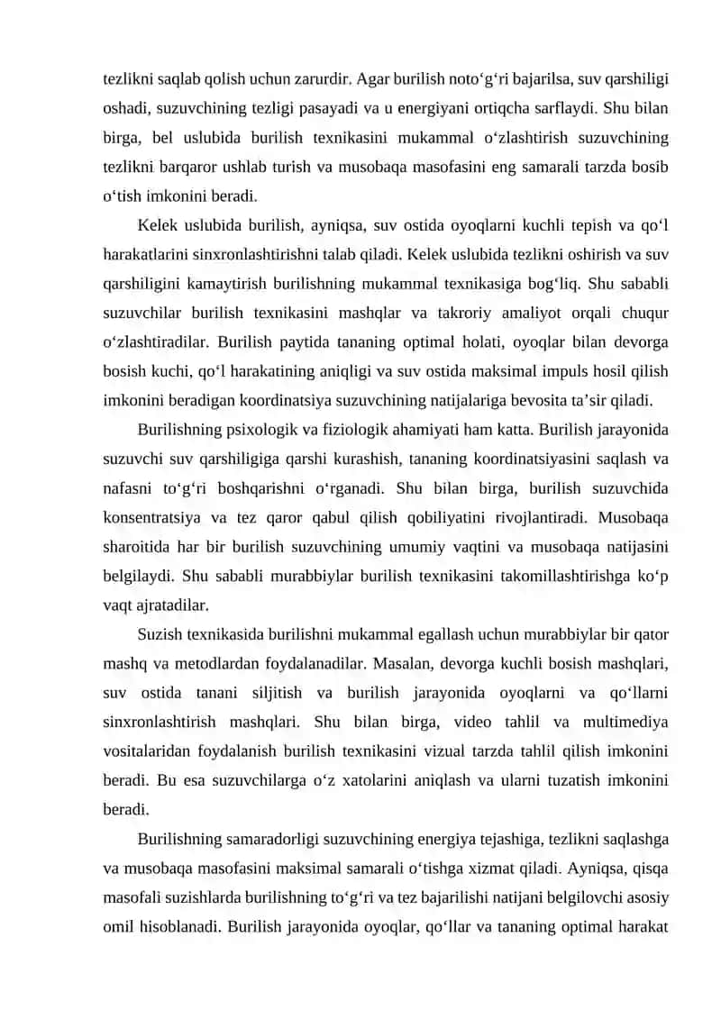 Sportcha suzishda burilishlar texnikasini o‘rgatish 3