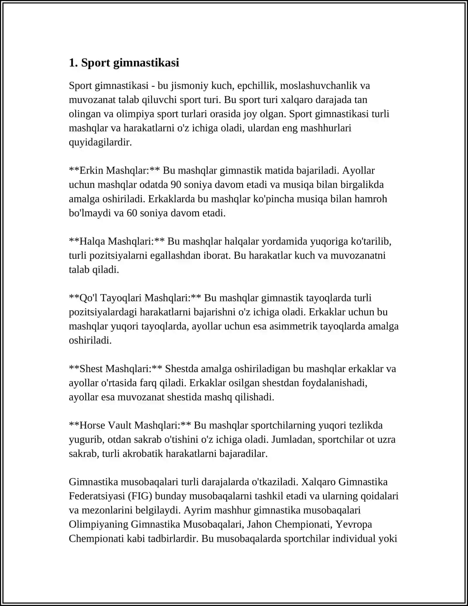 MAVZU:GIMNASTIKA TURLARI BO'YICHA TUSHUNCHA 3