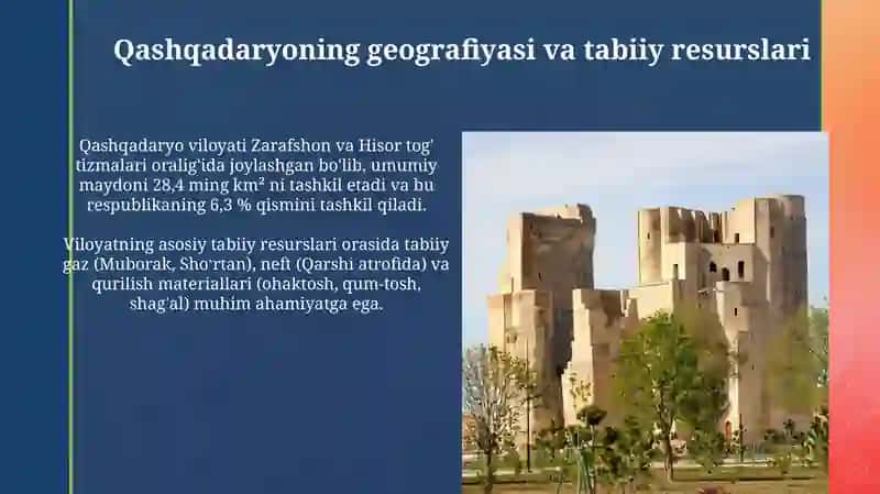 Qashqadaryo: Tarix, Geografiya va Tabiiy Resurslar 3