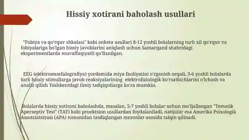 Hissiy xotirani baholash usullari 3