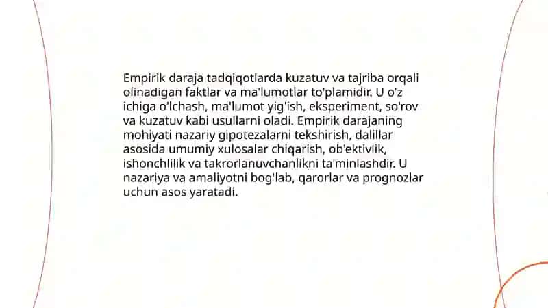 Tadqiqotning empirik darajasining mohiyati 3