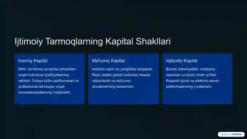 Ijtimoiy tarmoq ijtimoiy obyektning kapitali sifatida. 3