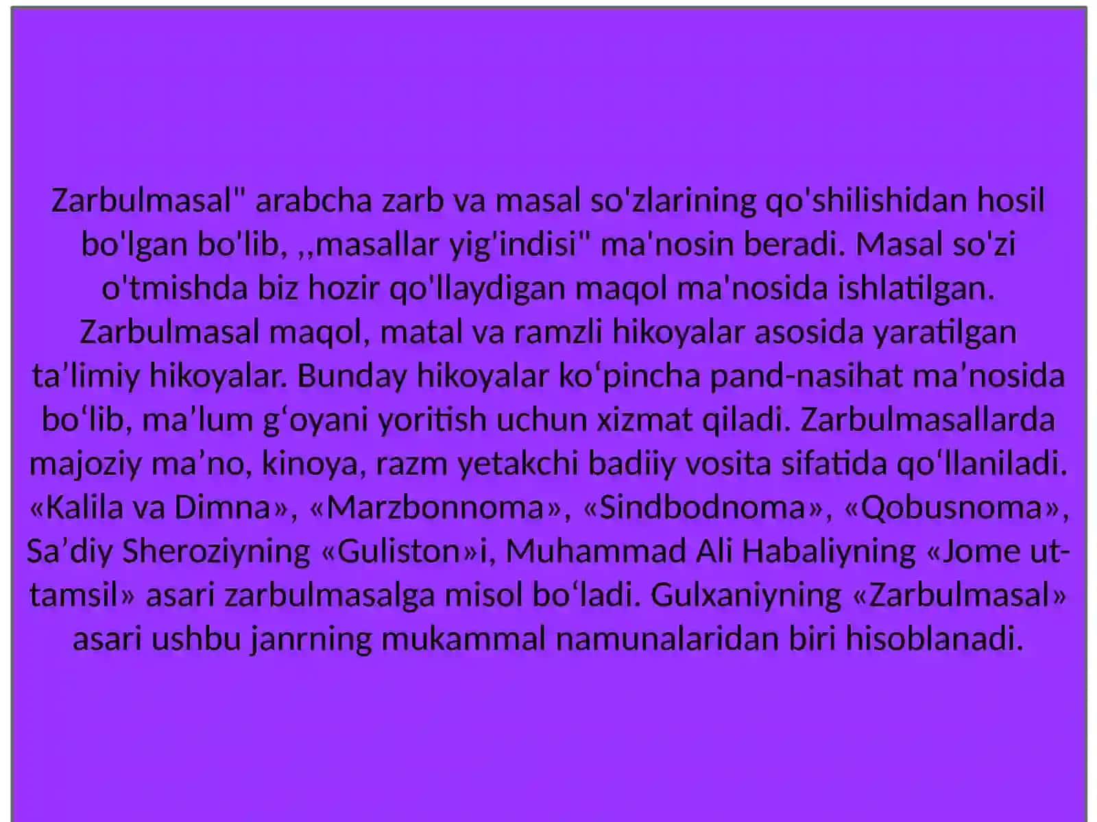 Gulxaniyning "Zarbulmasal" 3