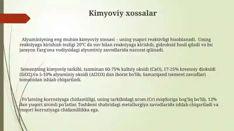 Alyuminiyning eng muhim kimyoviy xossasi 3