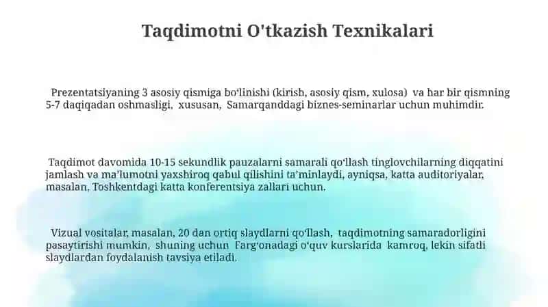 Samarali Taqdimot Uchun Maslahatlar 3