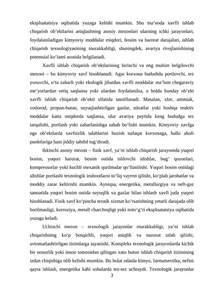 XAVFLI ISHLAB CHIQARISH OBEKTLARINING SANOAT XAVFSIZLIGI TOG'RISIDAGI QONUN BANDLARINI O'RGANISH 3