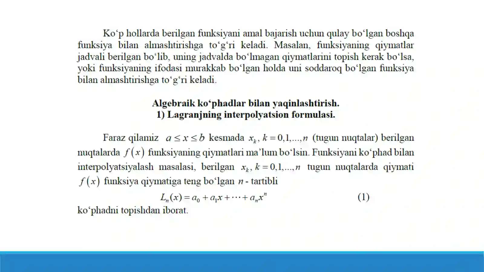 7-mavzu:Funksiyani yaqinlashtirish masalasi 3
