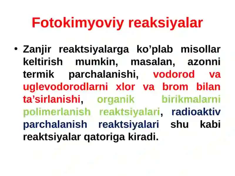 Zanjirli vafotokimyoviy reaksiyalar 3