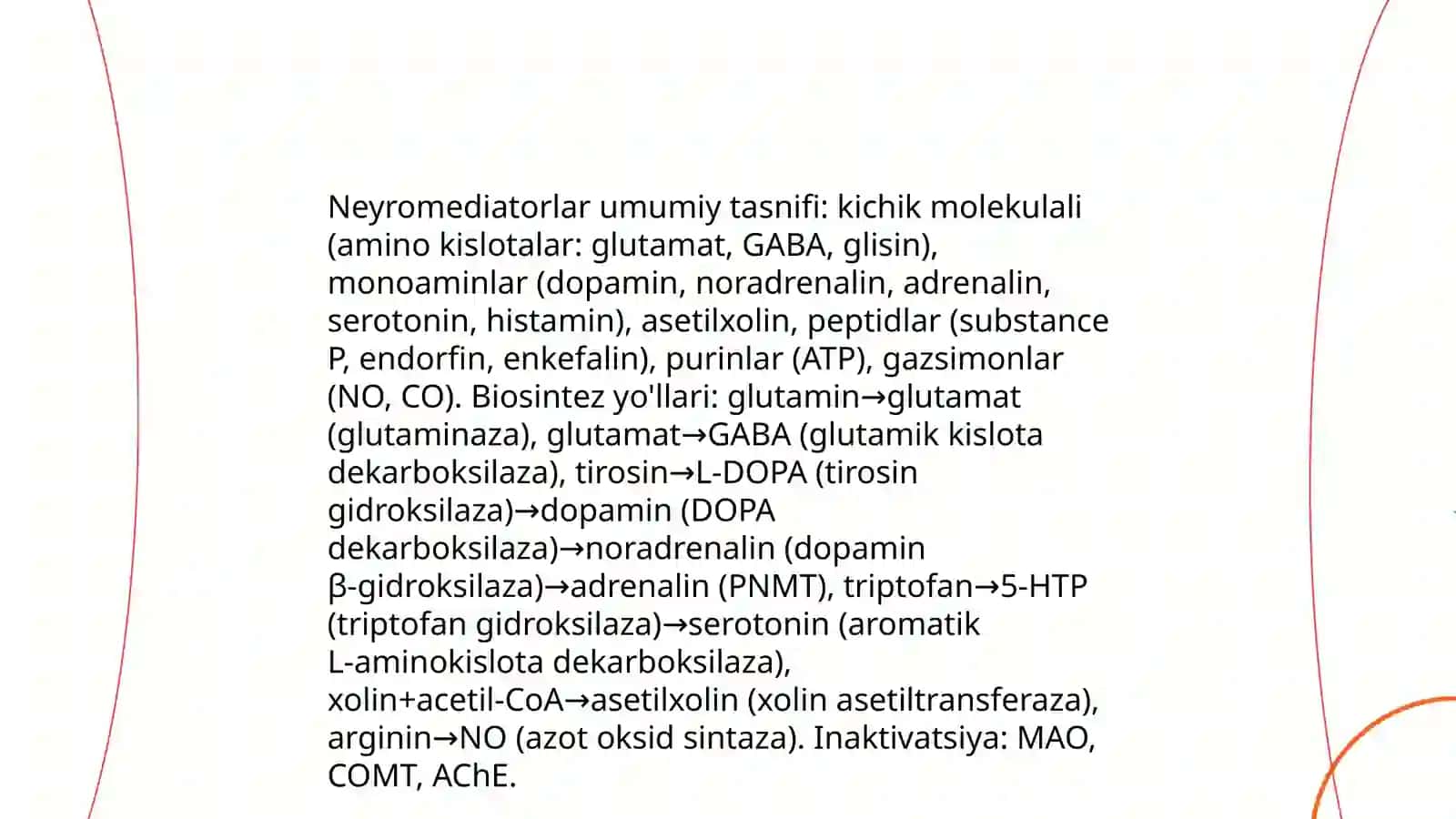 Neyromediatorlar biosintezi, ahamiyati va kasaliklari 3