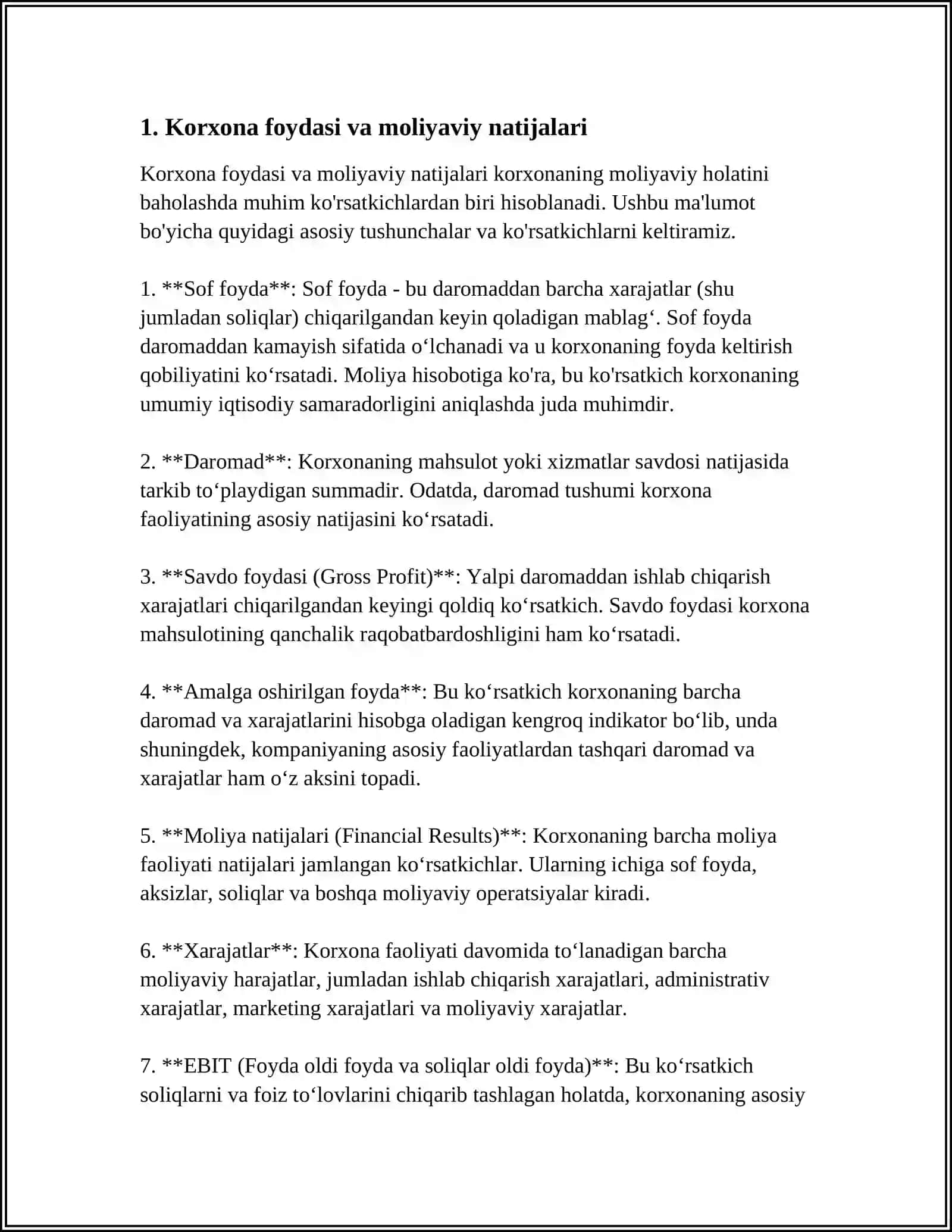 KORXONA FOYDASINING TAQSIMLANISHI VA ISHLATILISHI 3