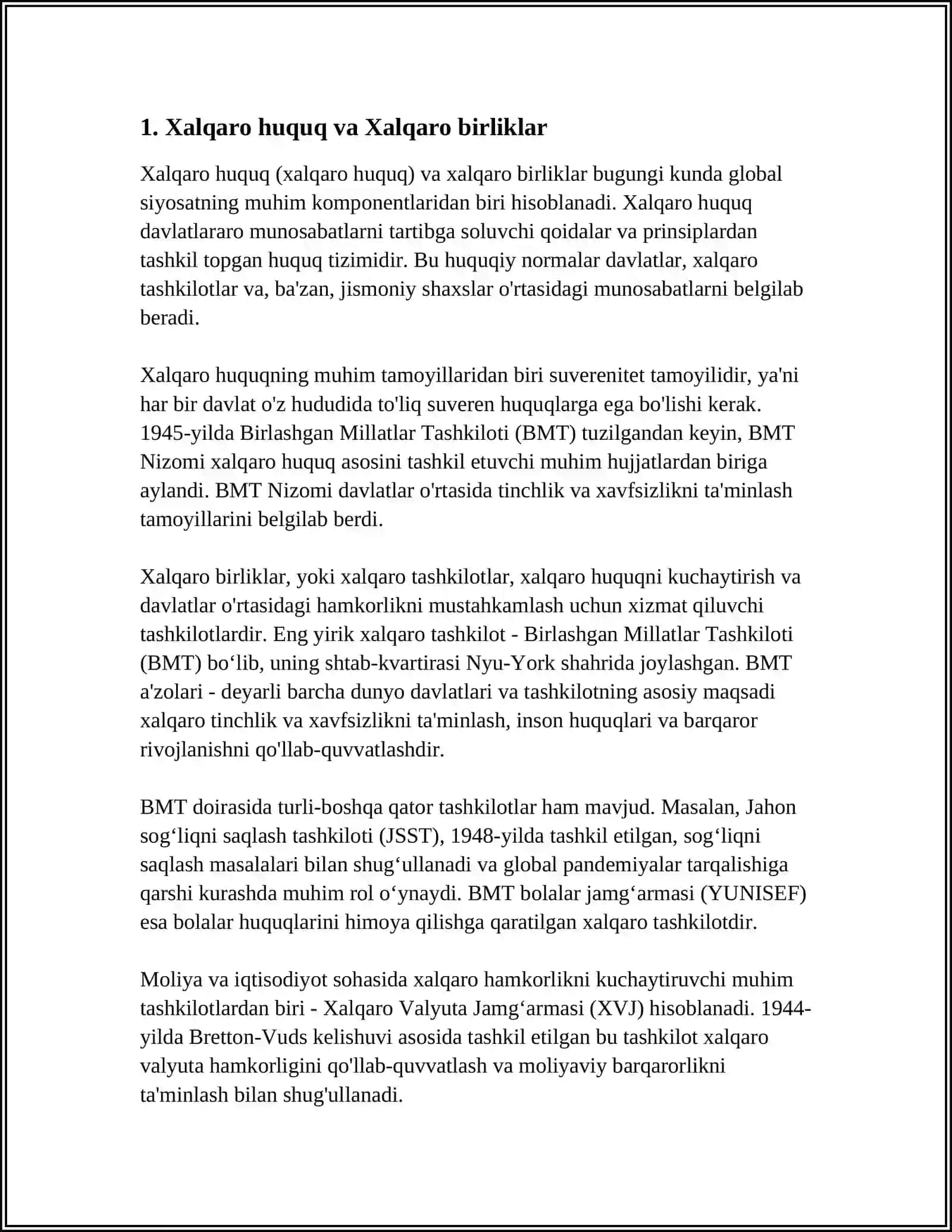 XALQARO BIRLIKLAR SI 3