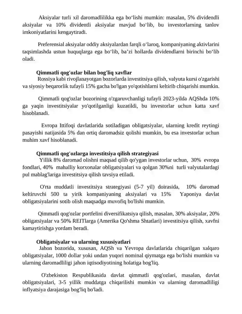 Qimmatli qog’ozlar va ularni turlari 3