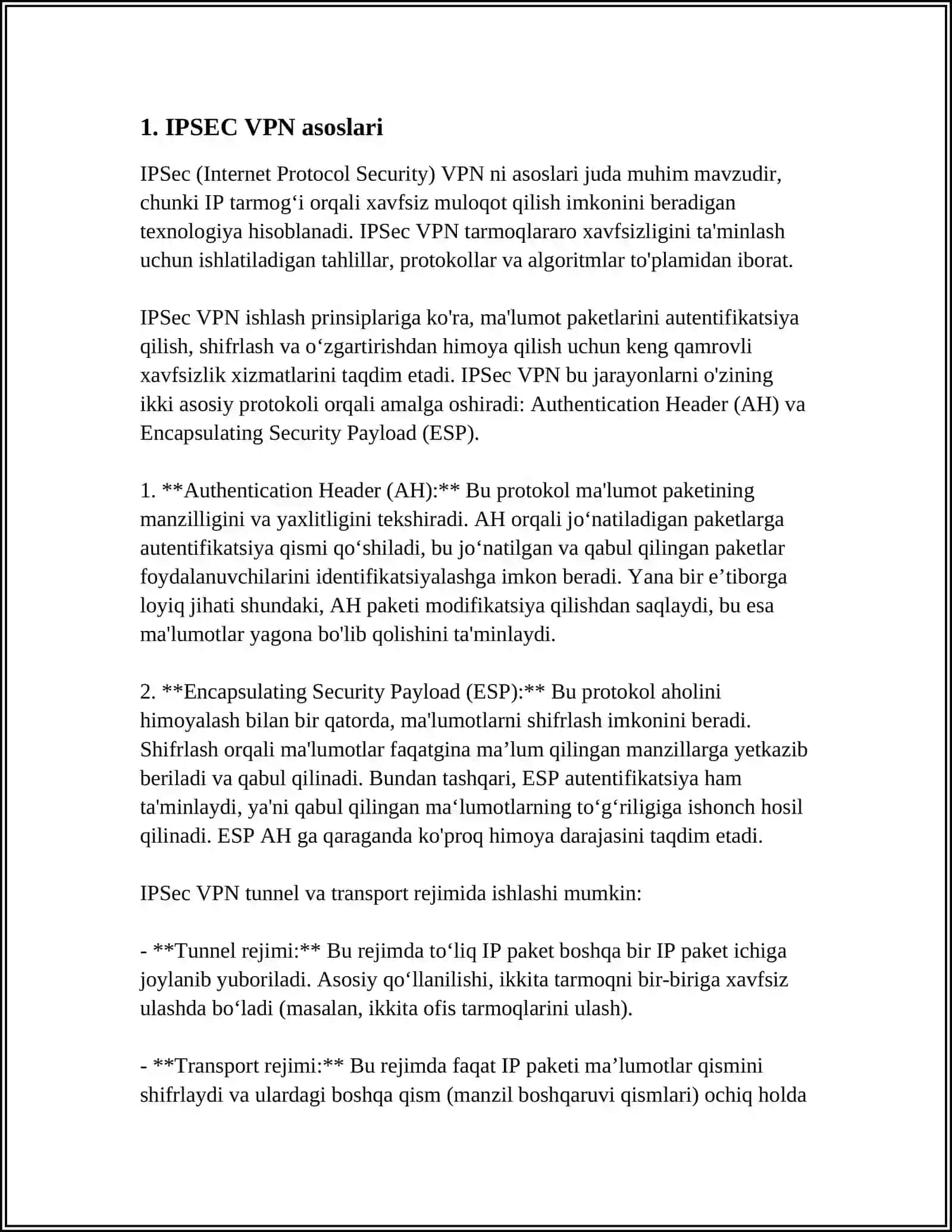 TARMOQ XASIZLIGI (IPSEC VPN) 3