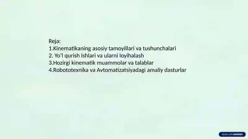 Sistema Kinematikasining Hozirgi Rivojlanish Dasturlari 3