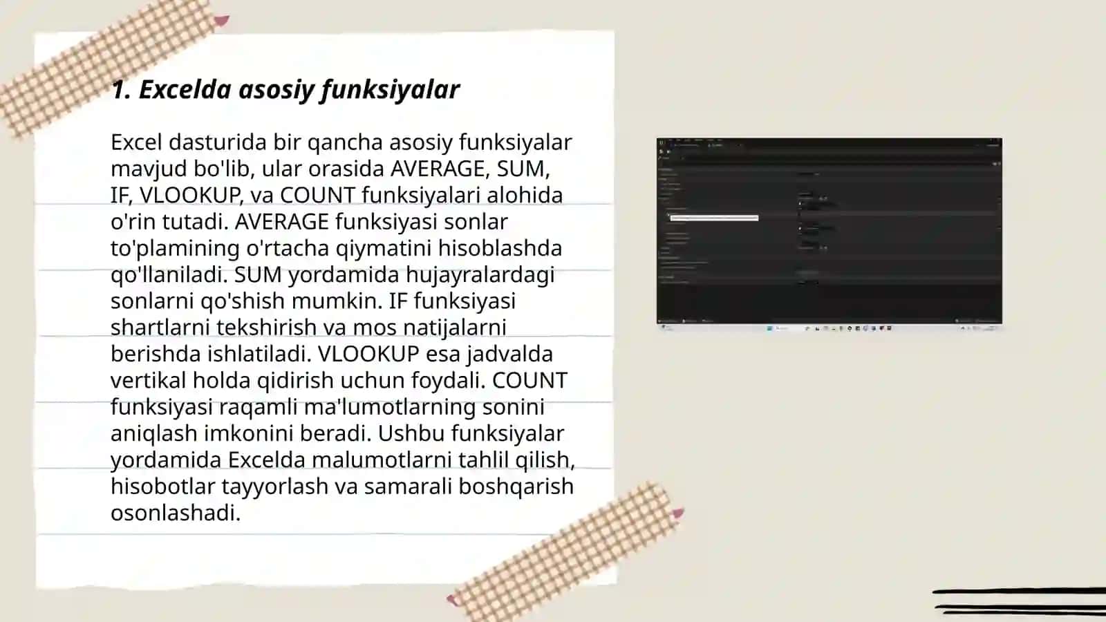 Excelda asosiy funksiyalar 3