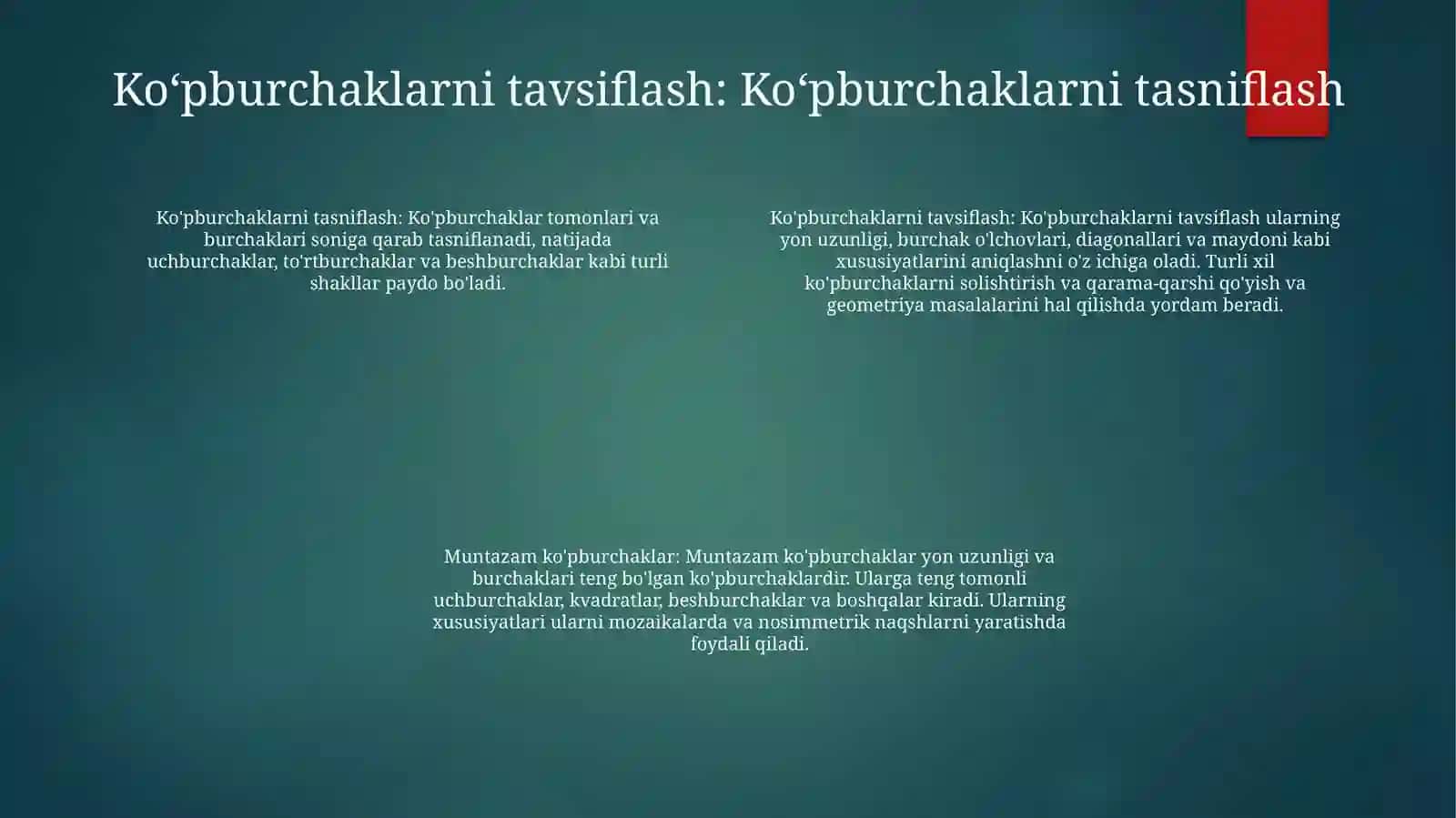 Ko'Pyoqlilar, Ularning Turli Kesimlarini Tasvirlashga Oid Masalalar Yechish 3