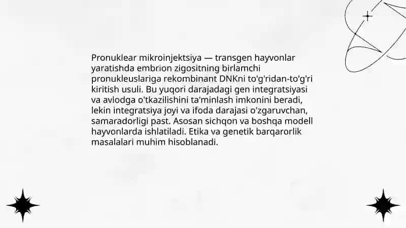 Transgen hayvonlar olish usullari 3
