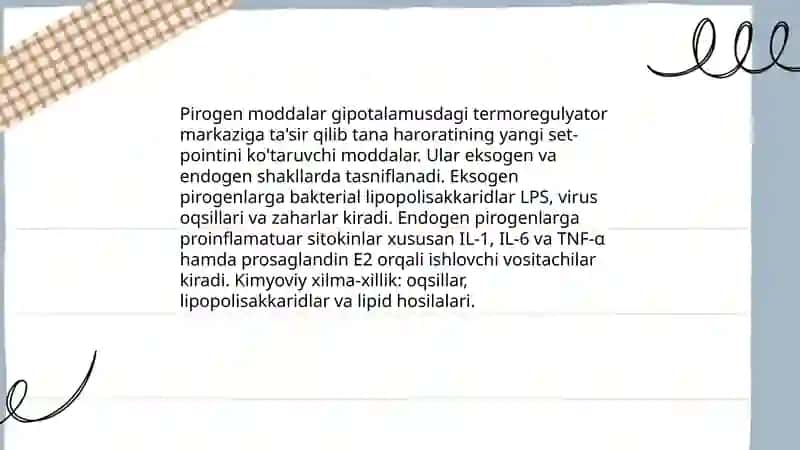 Pirogen moddalar termoregulyatsiyada ahamiyati 3