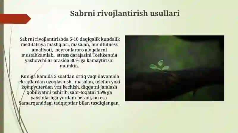 Sabrni rivojlantirish usullari 3