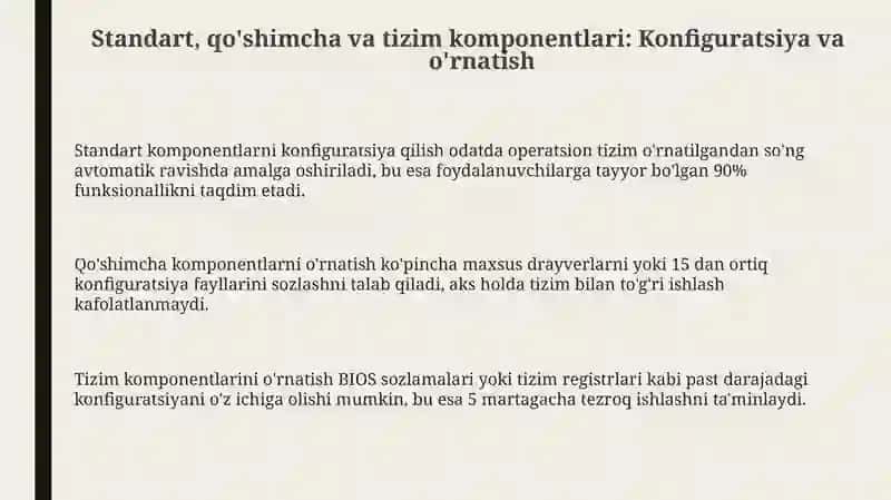 Standart, Additional, System komponentalari ustida amaliy topshiriqlarni bajarish 3