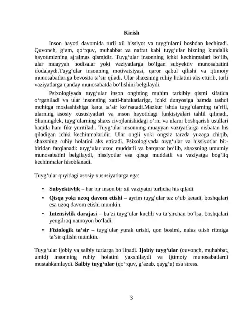 Tuyg’ularning ta’rifi va asosiy funksiyalari 3