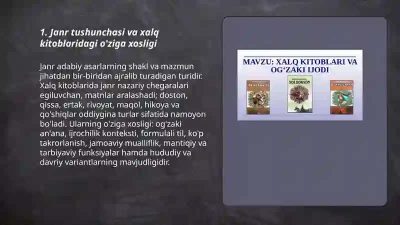 Xalq kitoblarining janr xususiyatlari 3