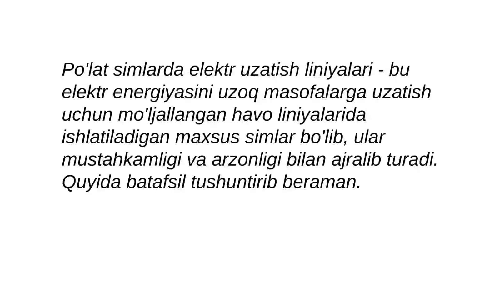 Po'lat simlarda elektr uzatish liniyalari 3