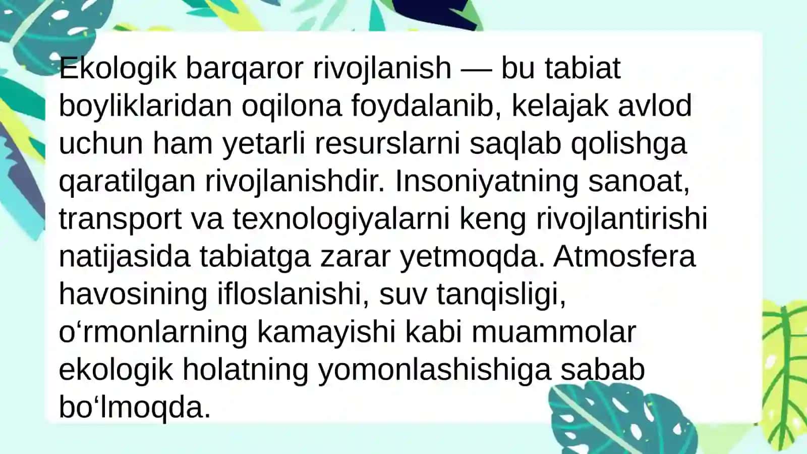 Mavzu :Ekologik barqaror rivojlanish 3