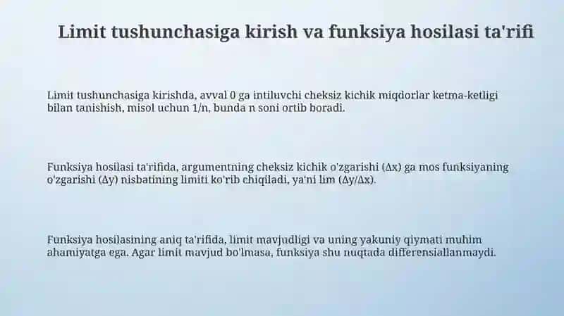 Funksiyaning hosilasi va differensialini kiritish metodikasi 3